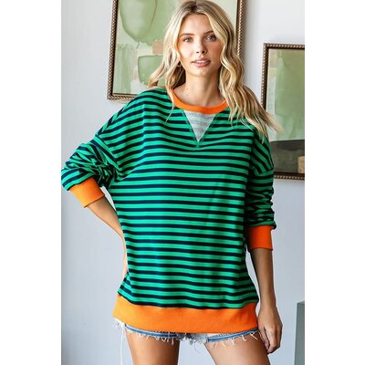 First Love Contrast Hem Striped Sweatshirt
