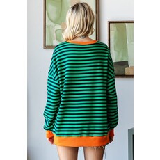 First Love First Love Contrast Hem Striped Sweatshirt