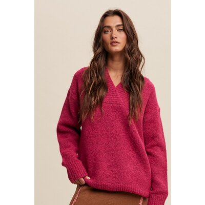 Listicle V-neck Slouchy Soft Knit Sweater