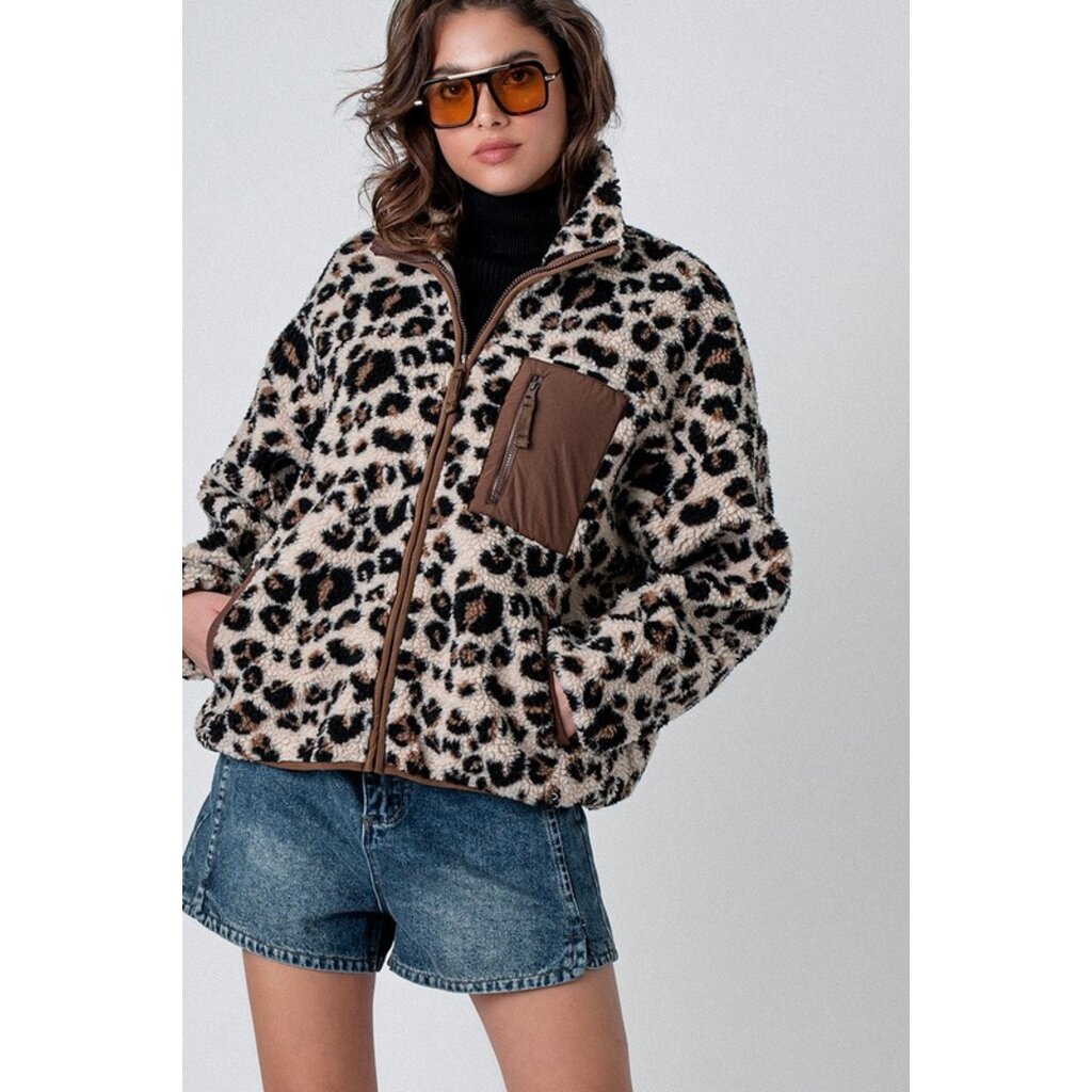 Trend Notes Trend Notes Animal Print Fleece Jacket