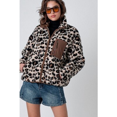 Trend Notes Animal Print Fleece Jacket