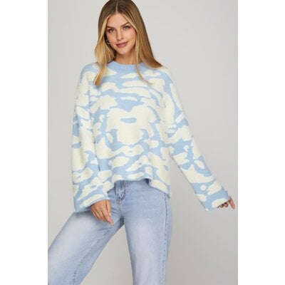 She + Sky Fuzzy Floral Print Sweater