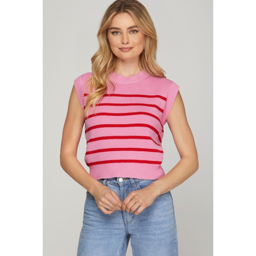 She + Sky She + Sky Sleeveless Striped Sweater Top