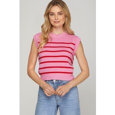 She + Sky She + Sky Sleeveless Striped Sweater Top