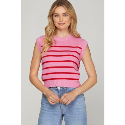 She + Sky Sleeveless Striped Sweater Top