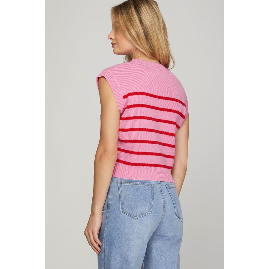 She + Sky She + Sky Sleeveless Striped Sweater Top
