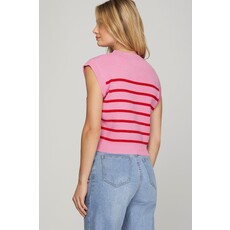 She + Sky She + Sky Sleeveless Striped Sweater Top