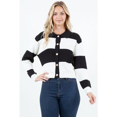 Dreamers Collared Striped Cardigan