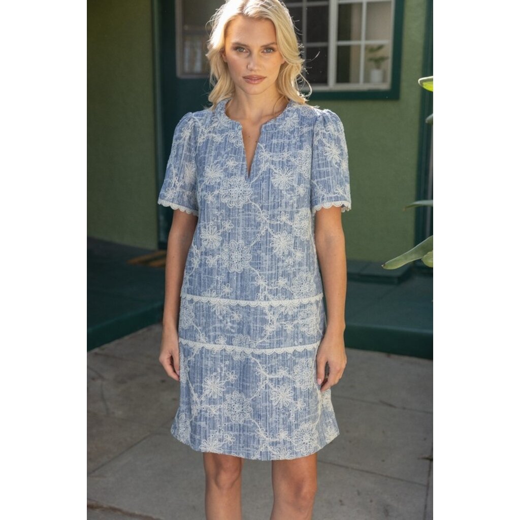 Voy Voy Floral Embroidered Denim Dress
