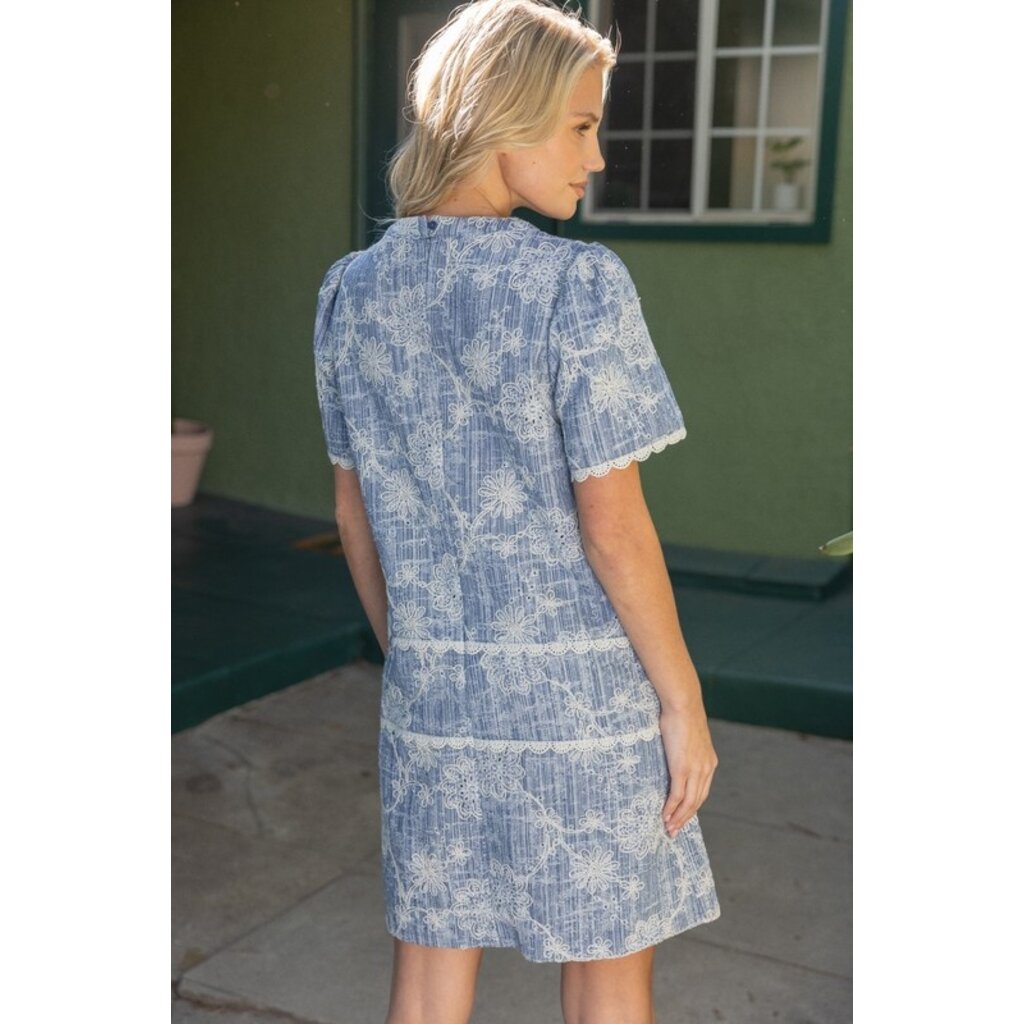 Voy Voy Floral Embroidered Denim Dress