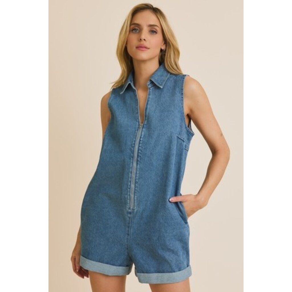 Gilli Gilli Sleeveless Zip Up Denim Romper