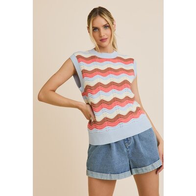 Gilli Sleeveless Wave Stripe Crochet Knit Top