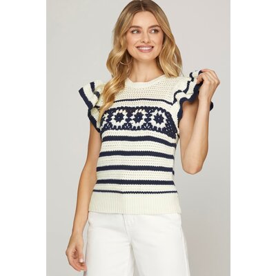She + Sky Ruffled Sleeve Crochet Top