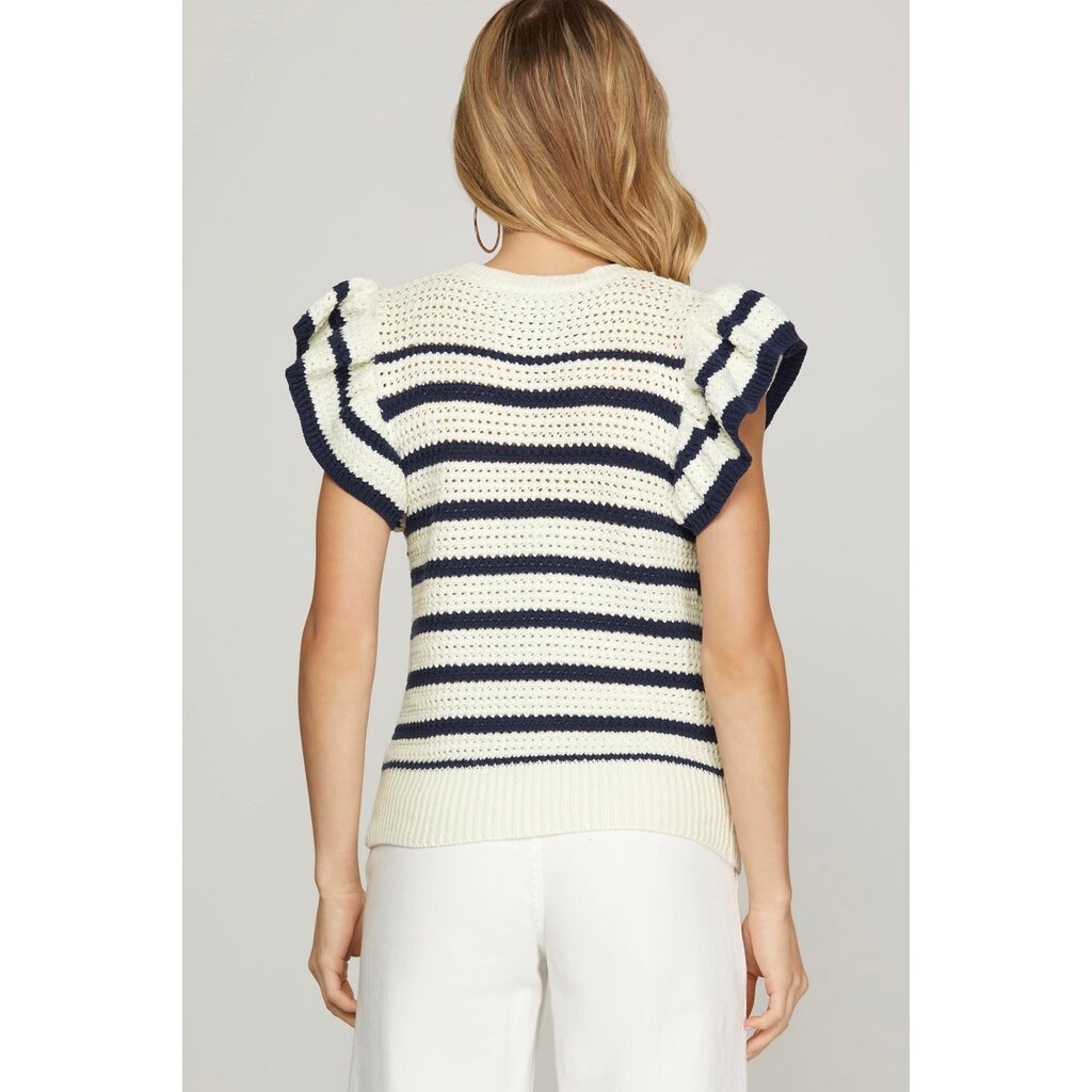 She + Sky She + Sky Ruffled Sleeve Crochet Top