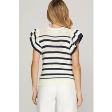 She + Sky She + Sky Ruffled Sleeve Crochet Top