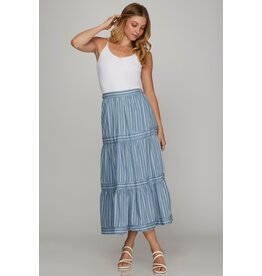 She + Sky Denim Stripe Midi Skirt