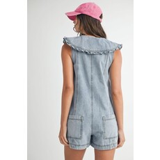Mable Mable Ruffled Collar Button Down Jean Romper