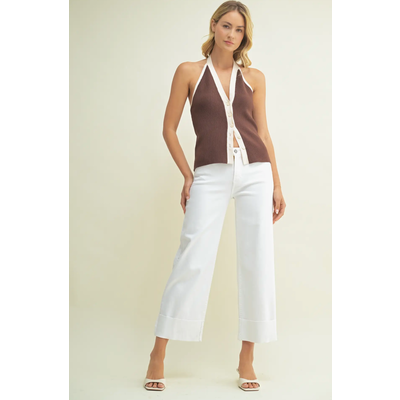 Just Black Denim Scissor Cut Cuffed Slim Wide Leg Pant