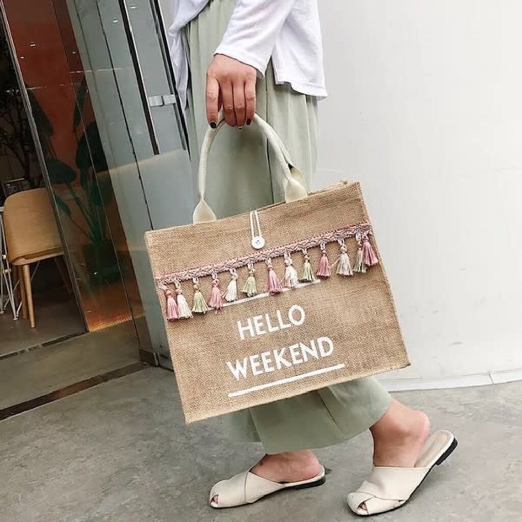 Peace Love Fashion Peace Love Fashion "Hello Weekend" Linen Tassel Shoulder Bag
