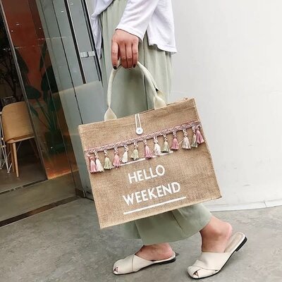 Peace Love Fashion "Hello Weekend" Linen Tassel Shoulder Bag