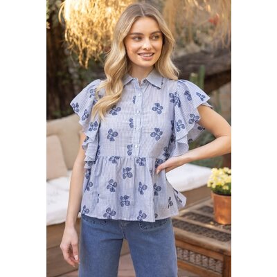 Voy Striped Floral Peplum Top