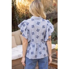 Voy Voy Striped Floral Peplum Top