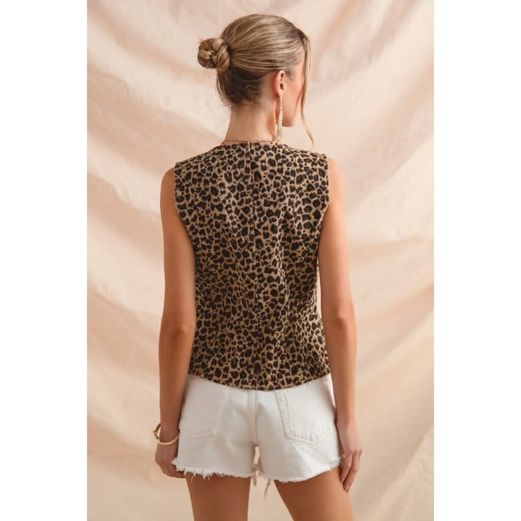 So Me So Me Leopard Print Denim Vest