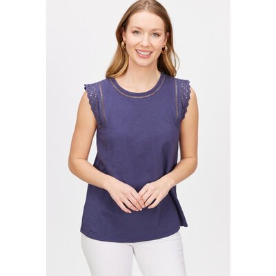 Before You Eyelet Trim Cotton Slub Top
