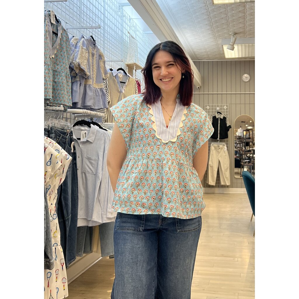 THML THML Floral Striped Short Sleeve Blouse