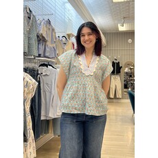 THML THML Floral Striped Short Sleeve Blouse