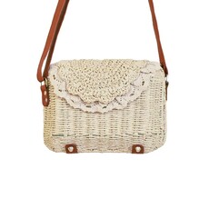 Cap Zone Cap Zone Lace Trim Crochet Rattan Straw Messenger Bag