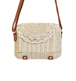 Cap Zone Lace Trim Crochet Rattan Straw Messenger Bag