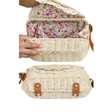 Cap Zone Cap Zone Lace Trim Crochet Rattan Straw Messenger Bag
