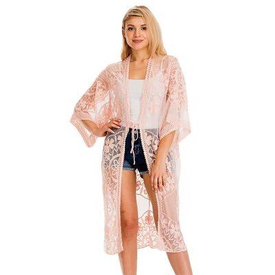 Cap Zone Lace Textured Kimono