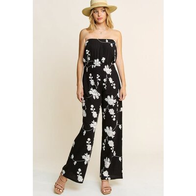 Hersy Embroidered Strapless Smocked Gauze Jumpsuit