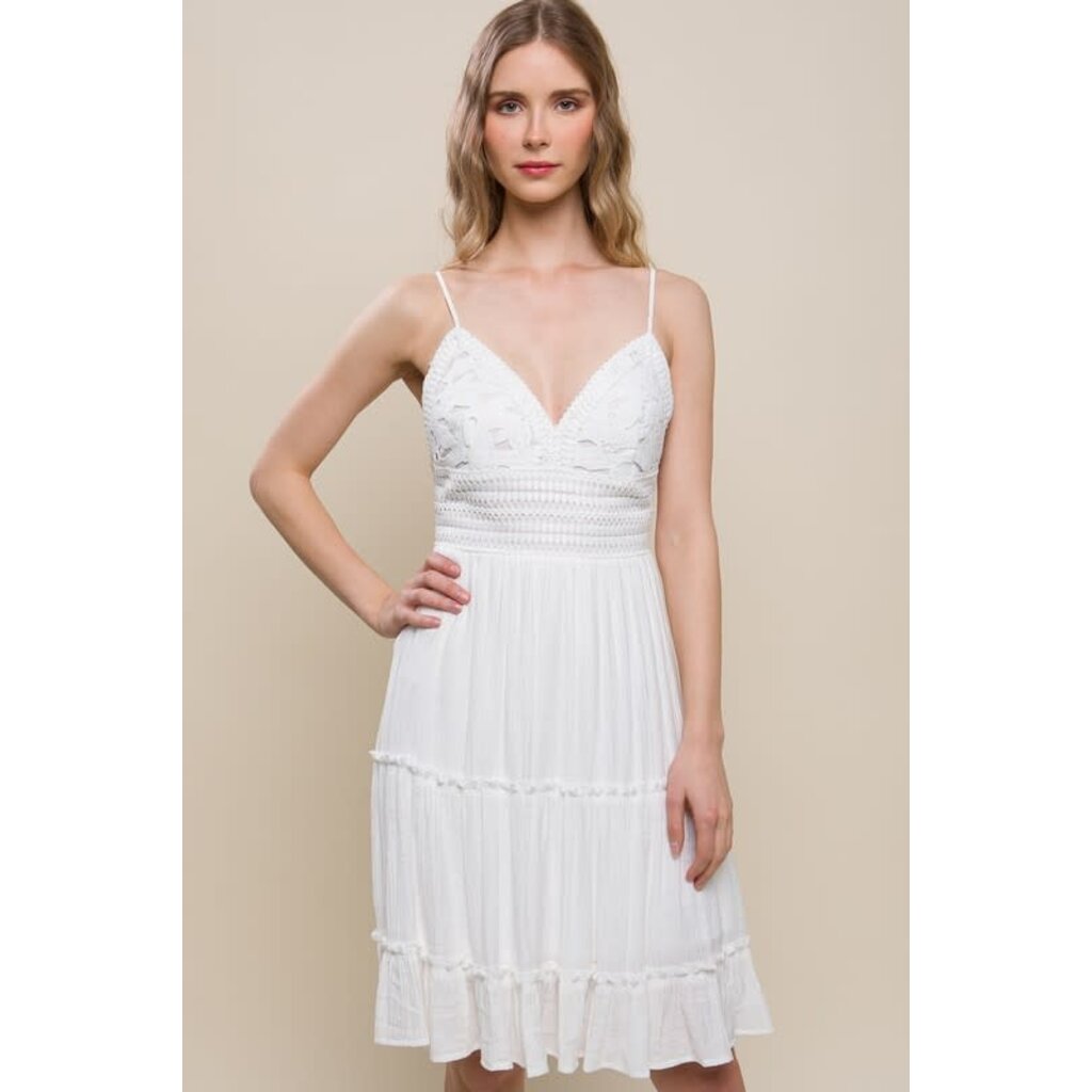 Love Tree Love Tree Lace Panel Tie Back Midi Dress