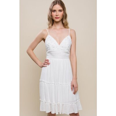 Love Tree Lace Panel Tie Back Midi Dress