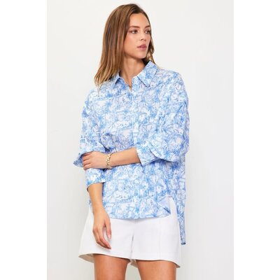 Skies Are Blue Long Sleeve Printed Button Down Shirt