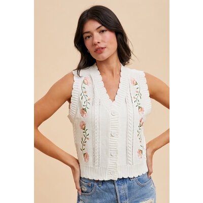 Anniewear Textured Floral Embroidery Sweater Vest