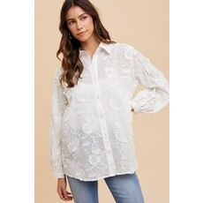 Anniewear Anniewear Flower Applique Oversized Button Down Shirt