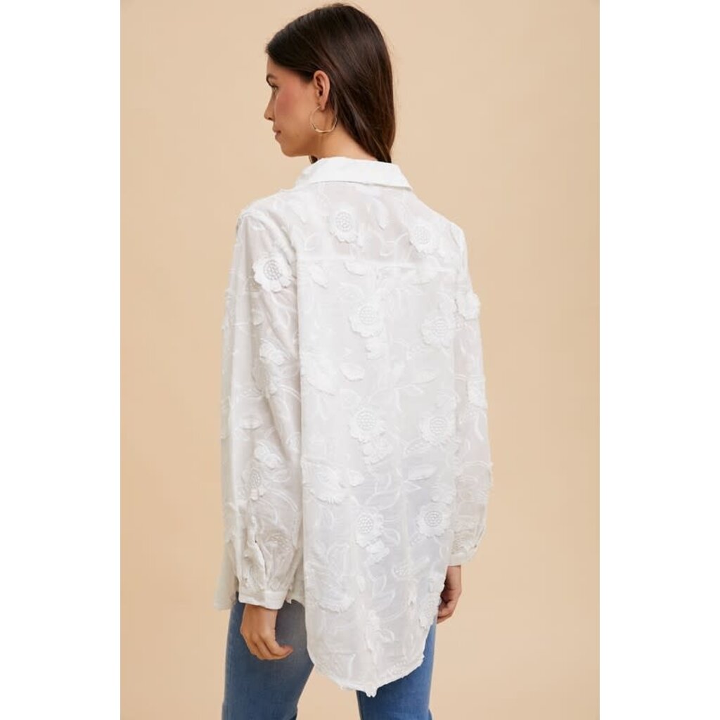 Anniewear Anniewear Flower Applique Oversized Button Down Shirt