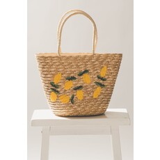 Trend Notes Trend Notes Lemon Embroidered Straw Tote Bag