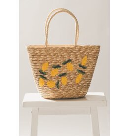 Trend Notes Lemon Embroidered Straw Tote Bag