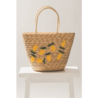 Trend Notes Lemon Embroidered Straw Tote Bag