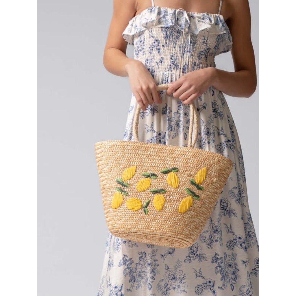 Trend Notes Trend Notes Lemon Embroidered Straw Tote Bag