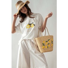 Trend Notes Trend Notes Lemon Embroidered Straw Tote Bag