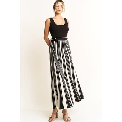 Hersy Striped Rib Knit Tank Belted Maxi Dress