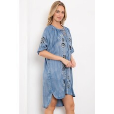 Blue Velvet Blue Velvet Embroidery Balloon Sleeve Tunic Dress