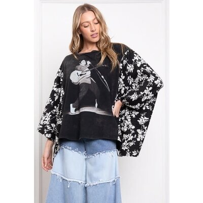 Blue Velvet Elvis Print Poncho Top