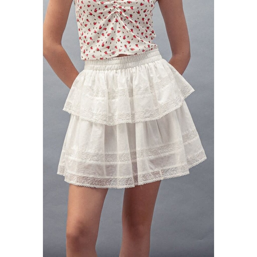 Trend Notes Trend Notes Tiered Away Lace Ruffle Miniskirt